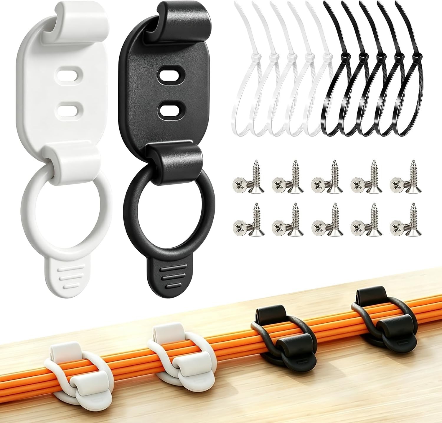 10 Sets Adjustable Cable Management Clips, Self Adhesive Cord Organizer with Ela