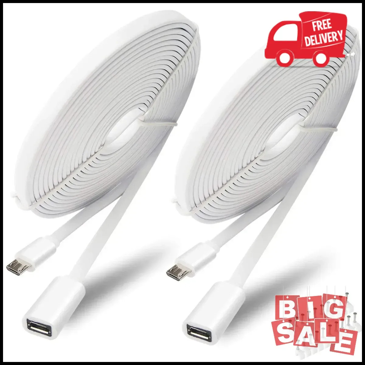 SIOCEN 2 Pack 13FT Micro USB Extension Cable for Zmodo,Male to Female White