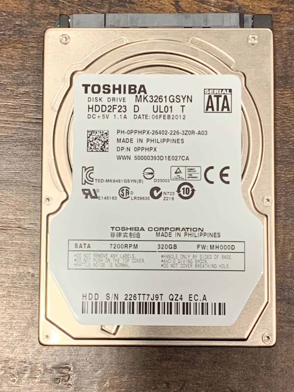 Toshiba MK3261GSYN HDD2F23 D UL01 T F/W: MH000D PHILIPPINES 320GB 7200
