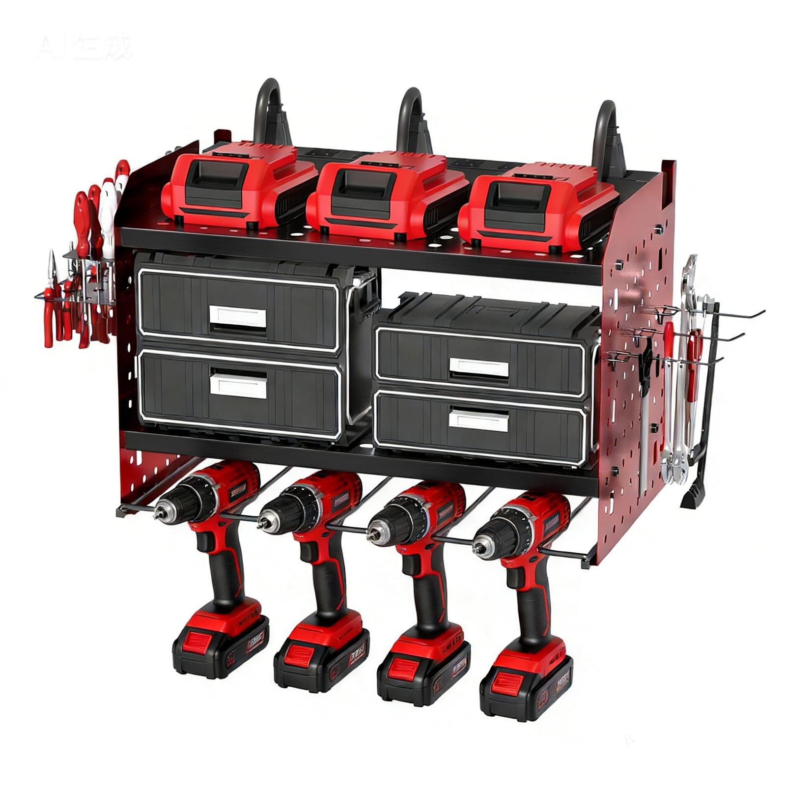 Power Tool Organizer Wall Mount with 8-Outlet Charging Station, 3-Layer Heavy...