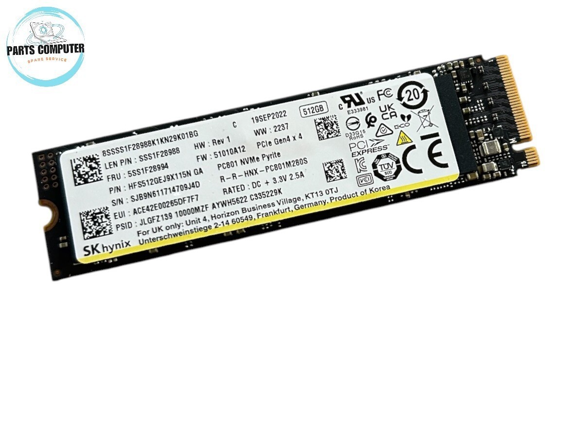 5SS1F28994 Hynix 512GB PCIe NVMe Gen4x4 SSD Drive (SSS1F28988) HFS512GEJ9X115N