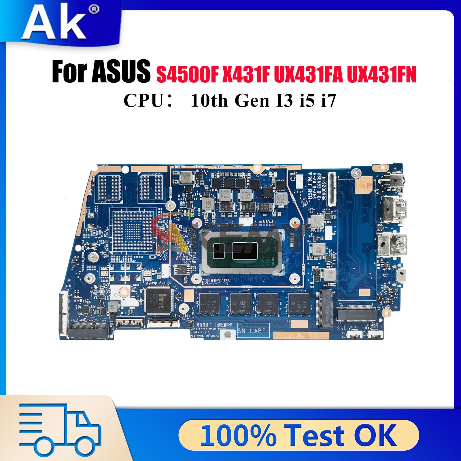 UX431FA Motherboard For ASUS X431F S431F S4500F UX431FN U4500F Mainboard W/CPU