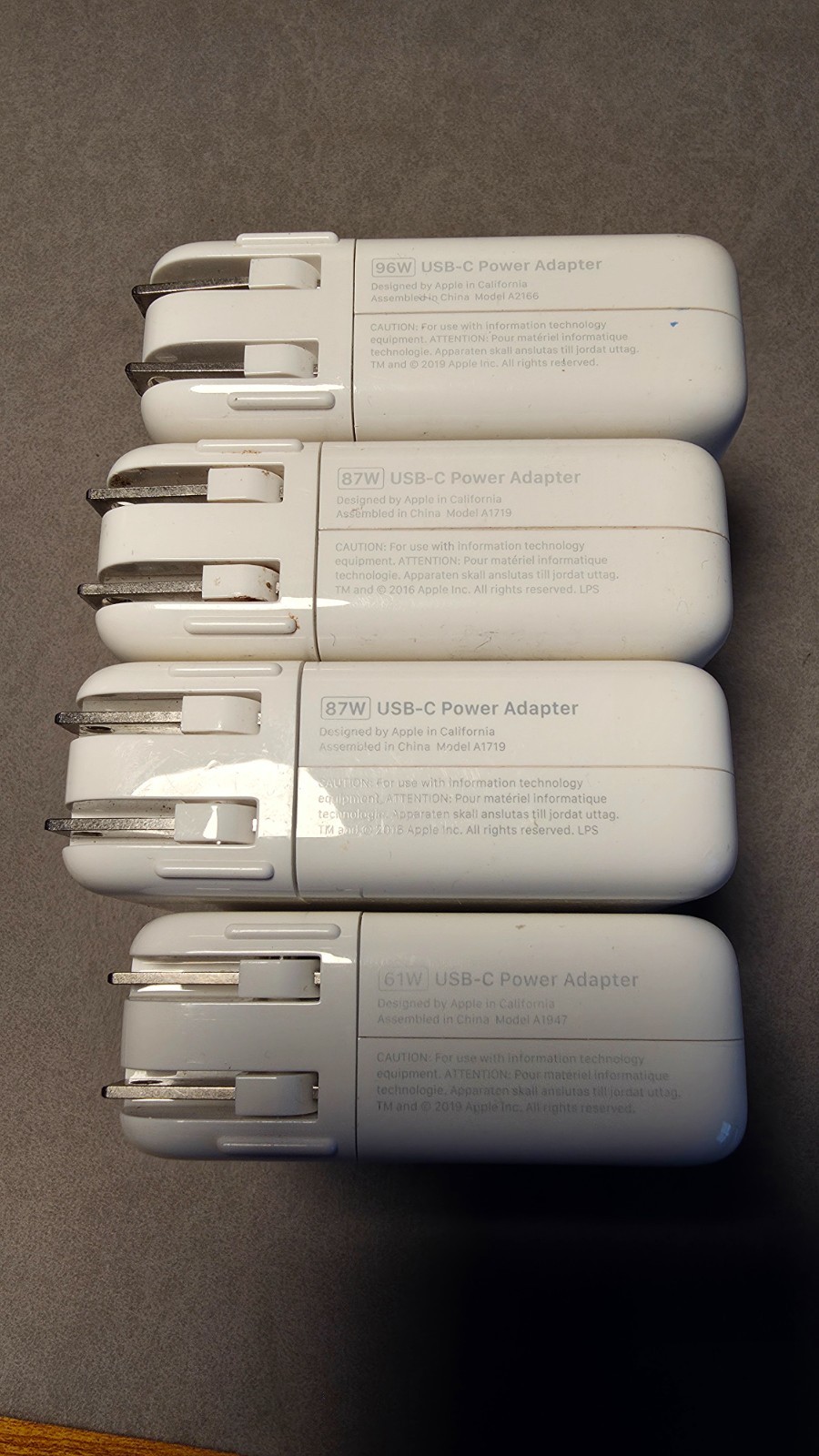 Lot of 4 Apple A2166-A1947-A1719 61-87-96W USB-C Power Adapters MacBook Chargers
