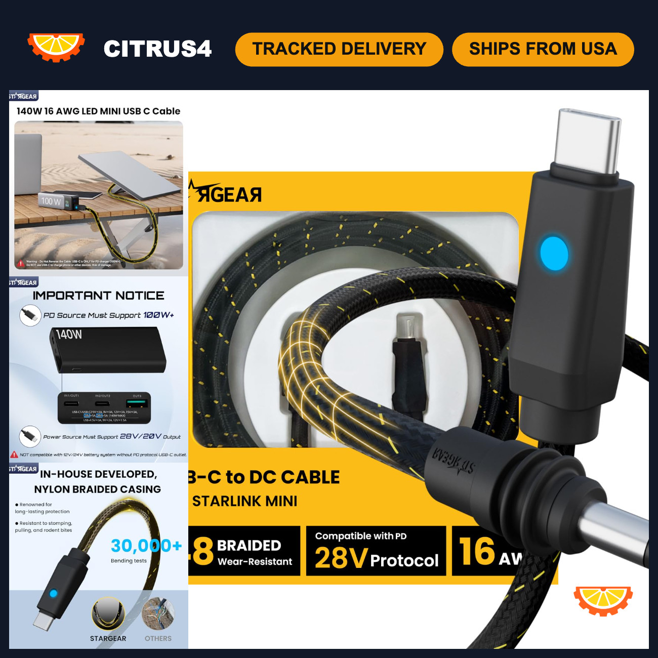 6.5FT Braided USB C to DC Cable for Starlink Mini - High-Speed, Durable Connecti