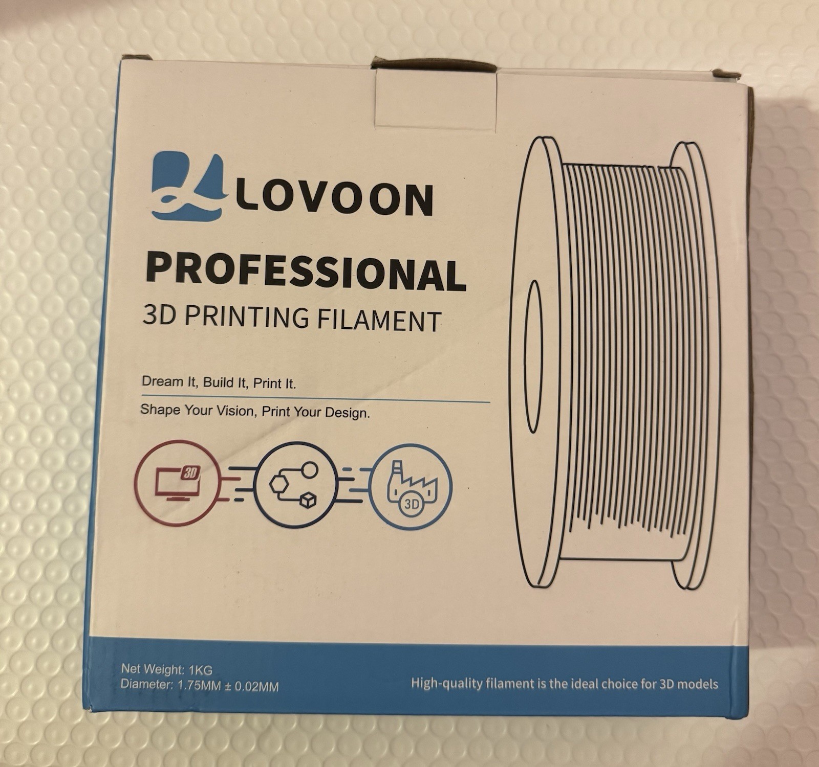 LOVOON PLA 3D Printing Filament 1.75MM , 1 KG/2.2 LB , Blue , Brand New .