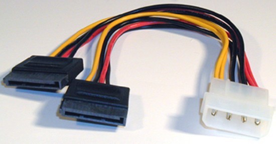 Lot 5 Molex to 2 SATA power adapter, 4 pin M molex to 2X 15 pin F SATA adp LOT 5