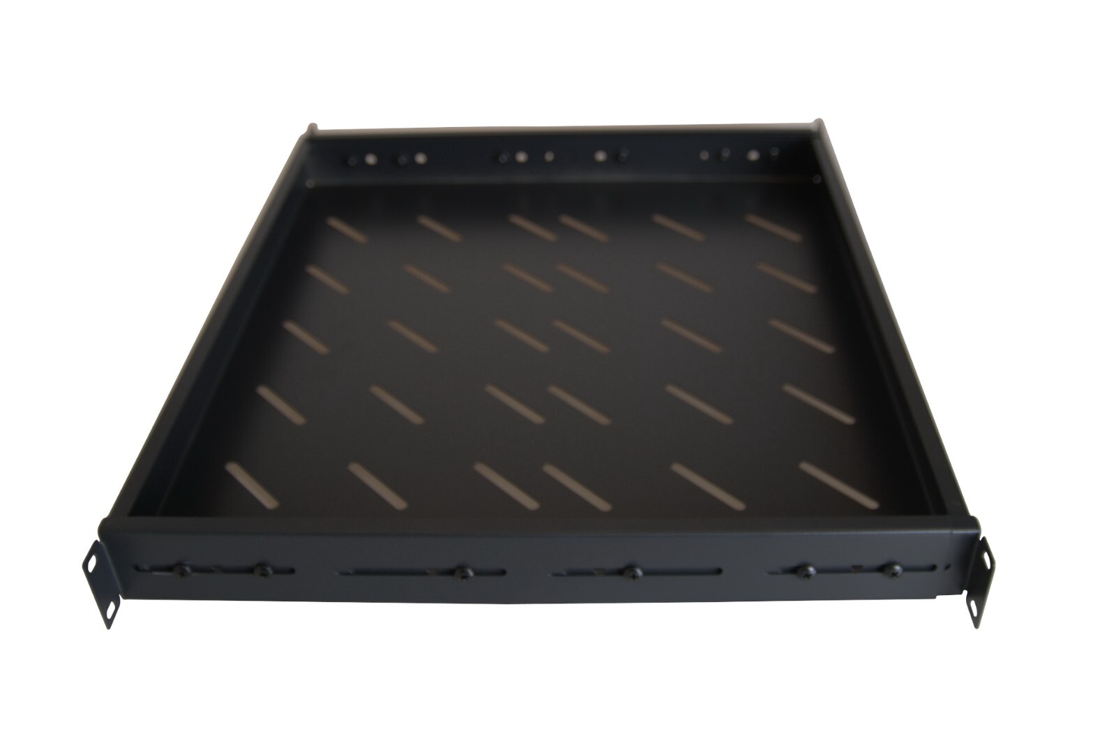 1U Fixed Vented Server Shelf 19" 4 Post 16in - 37in Adjustable Rack Mount Black