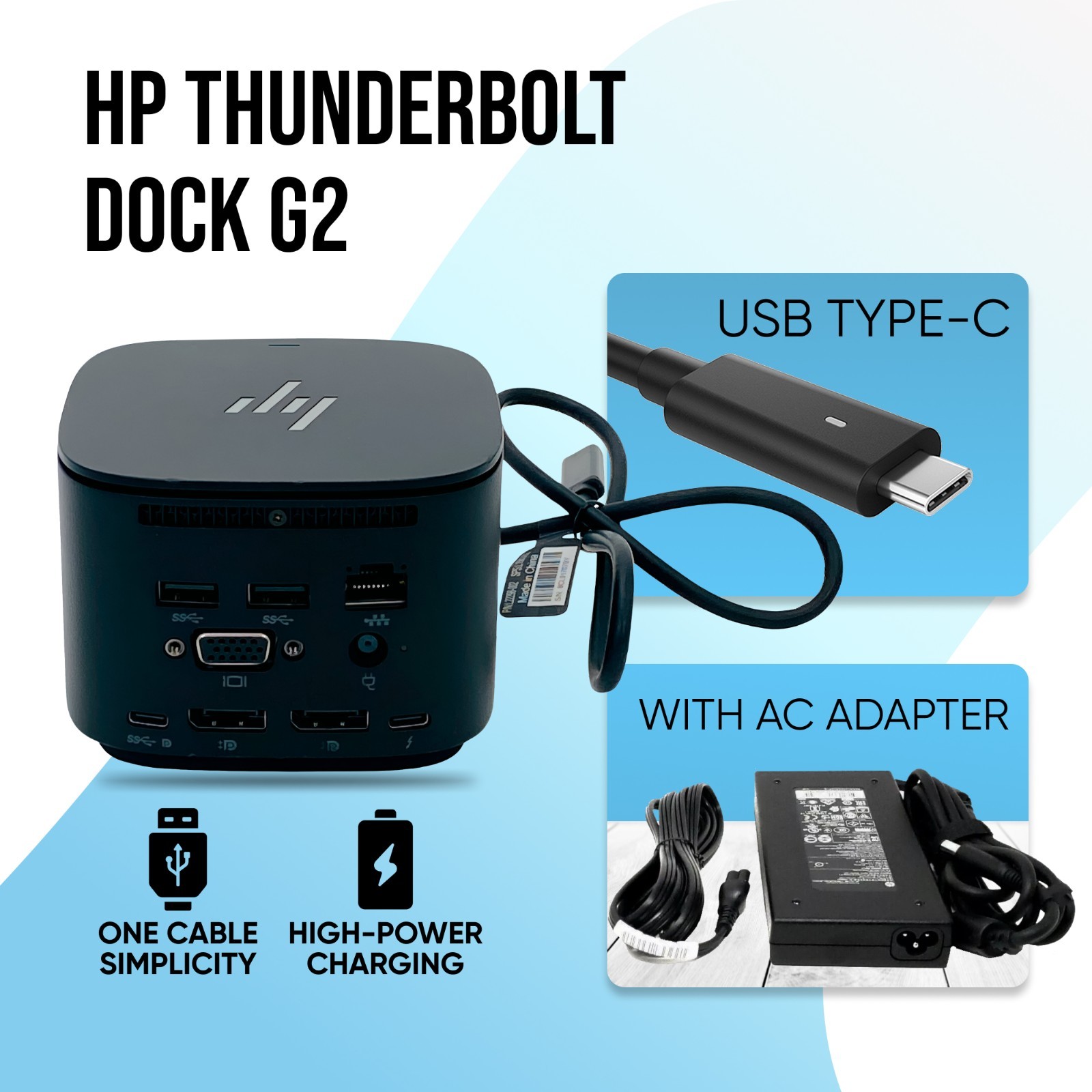 Original HP USB-C Docking Station for HP EliteBook Laptops w/ AC Adapter