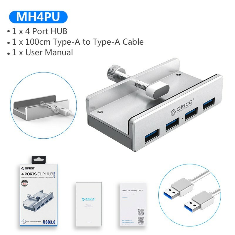 ORICO Aluminum 4 Ports USB 3.0 HUB High Speed USB Splitter Adapter Clip-type HUB