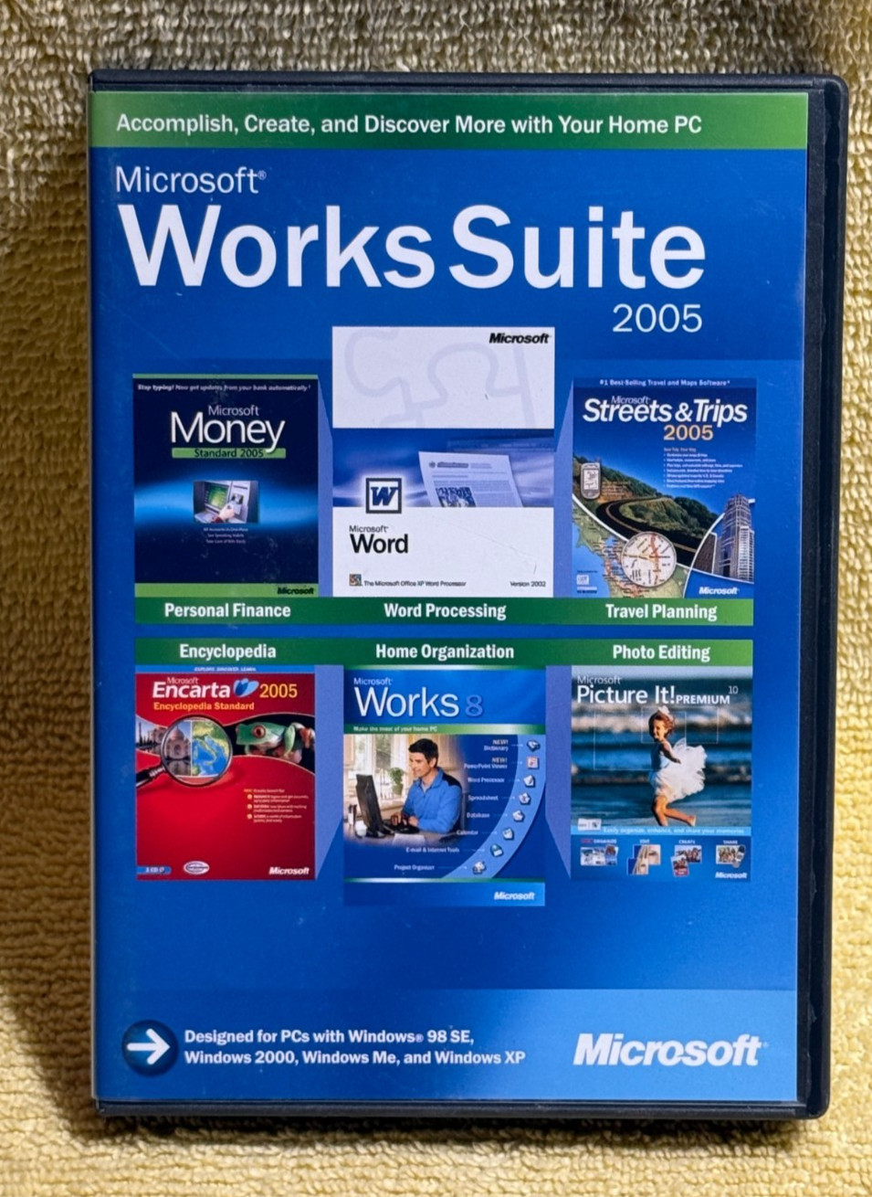 Microsoft Works Suite 2005 Productivity Money Picture It CD-ROM Win 98 2000 XP