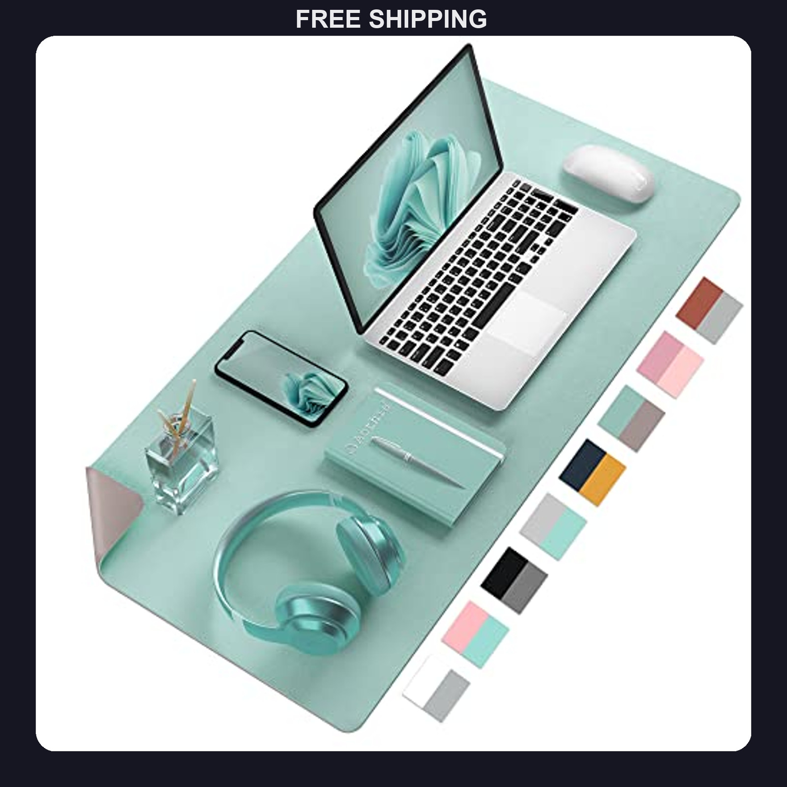 Aothia Dual-Sided PU Leather Desk Mat, 23.6 x 13.7 Inch Waterproof Pad