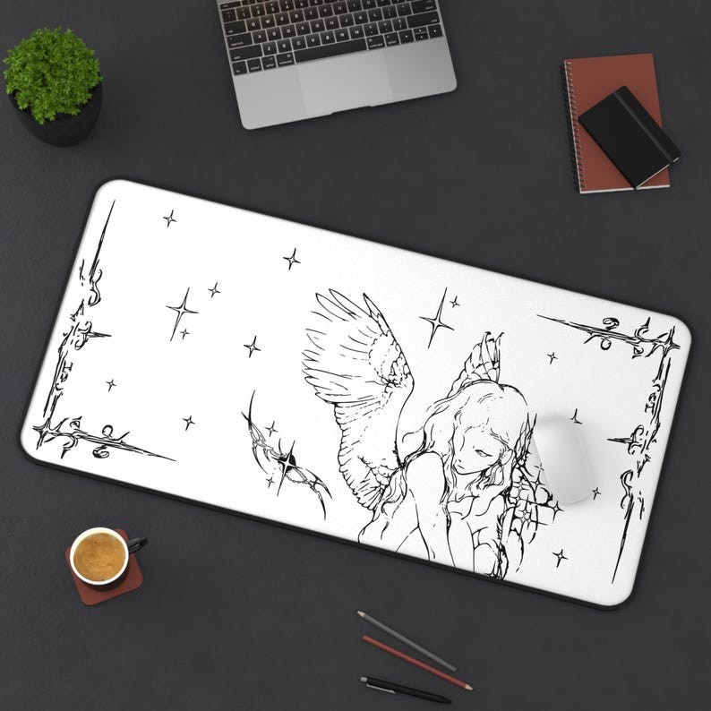 Angel Cybersigilism Desk Mat, Mystical Office Decor Gaming Desk Mat Mouse Pad
