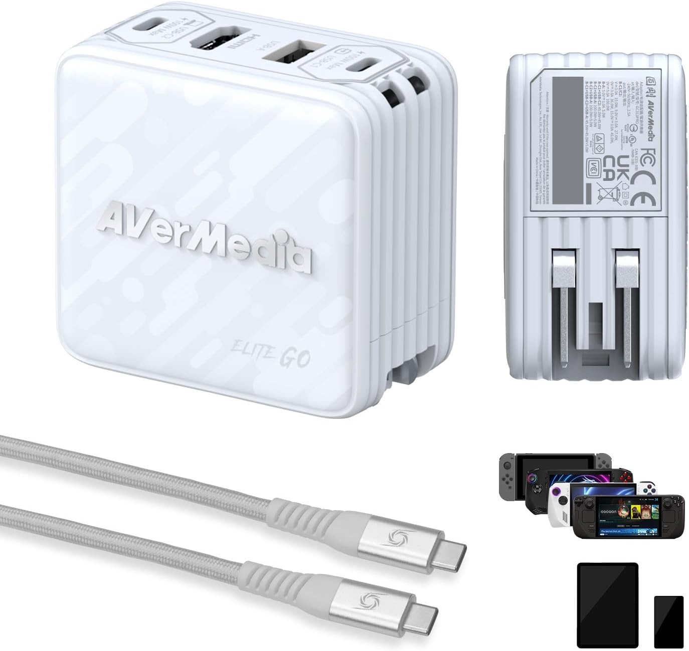 AVerMedia Elite Go Portable Charger & Dock for Nintendo Switch Steam Deck White