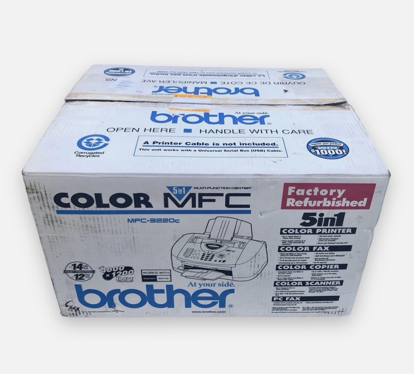 New Open Box Brother MFC3220C Color InkJet Multifunction 5-in-1 Fax/Scan/Copier