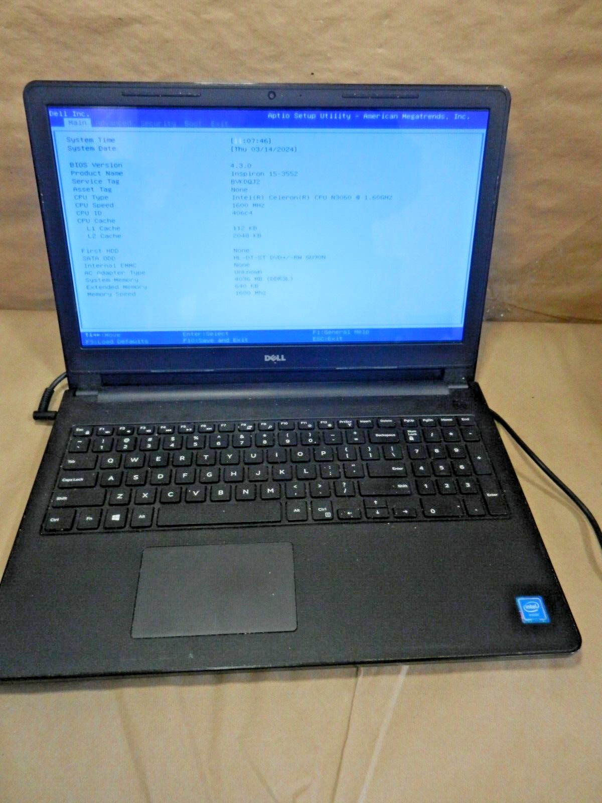 DELL Inspiron 15 3552 Laptop ( INCOMPLETE - PARTS/REPAIR