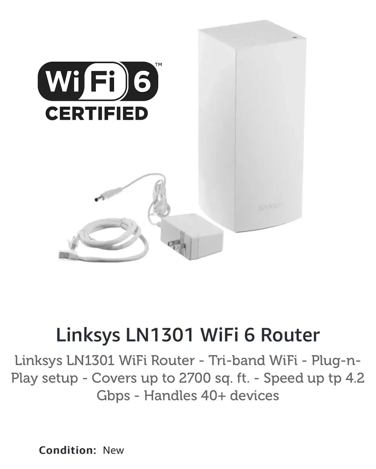 Linksys HomeWRK LN1301 Tri-band Wi-Fi 6 4.2Gbps MX4300 - White 2700 sq. ft.
