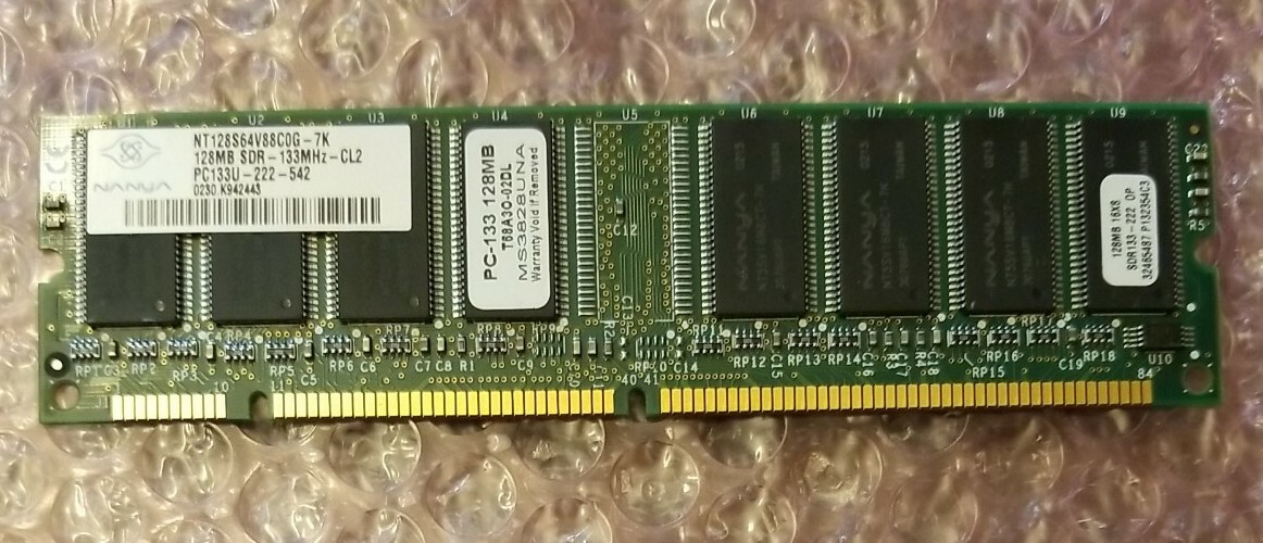 Unused NANYA 128MB Memory SDR-133MHz-CL2 PC133U-222-542 NT128S64V88C0G-7K