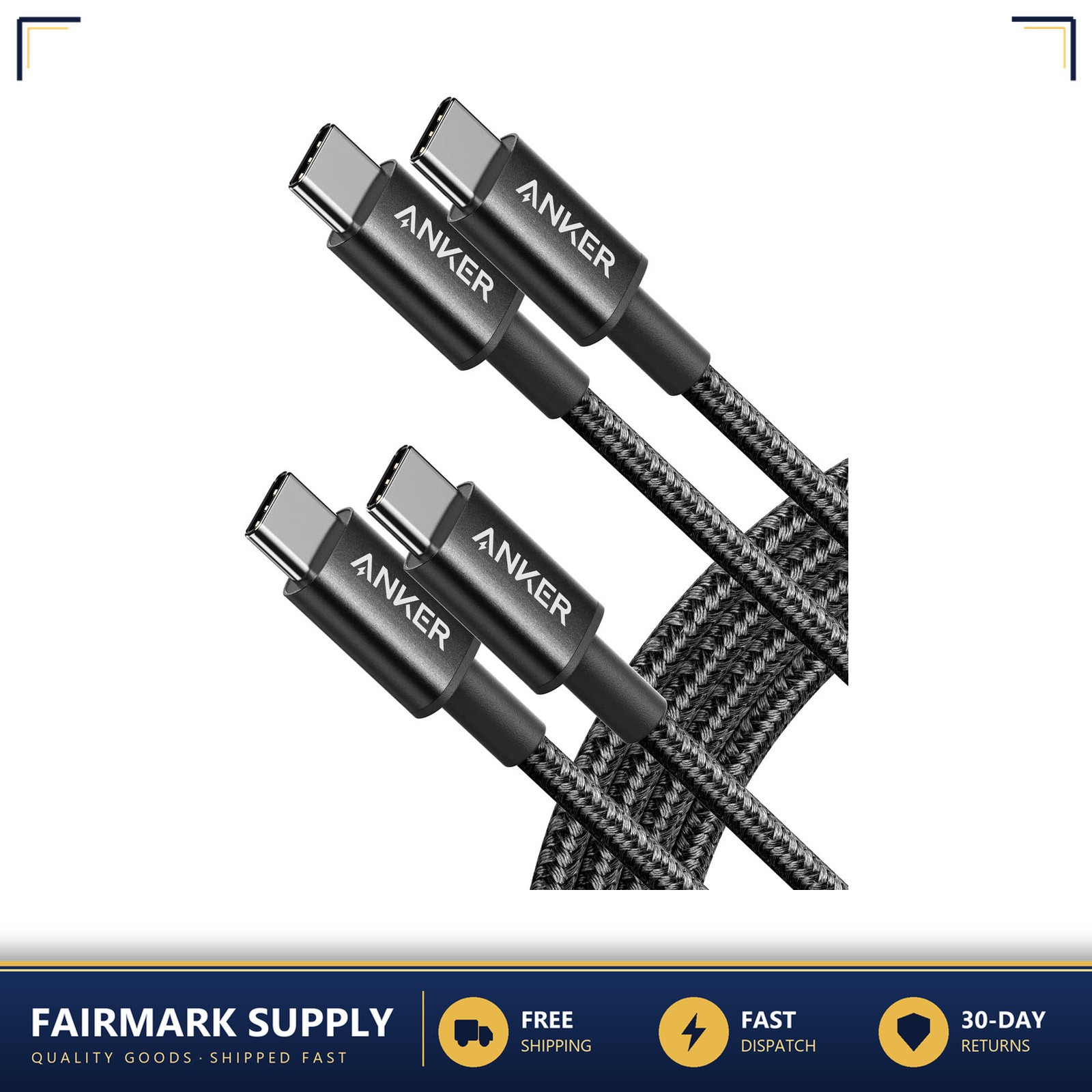 USB C to USB C Cable 60W Fast Charging 2-Pack 6 ft Black
