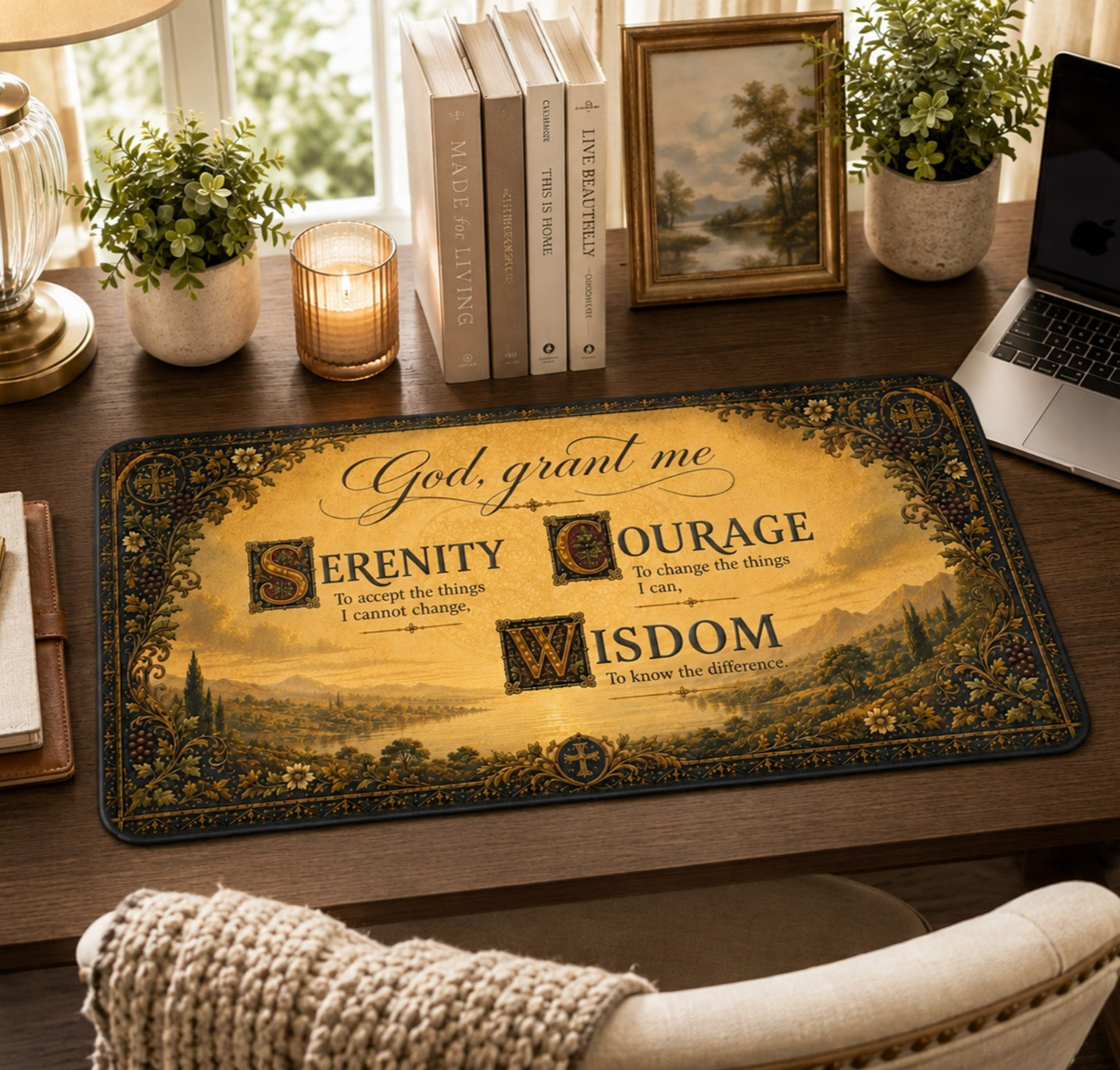 Serenity Prayer Desk Mat #1 – Christian Office Decor, Inspirational Mouse Pad