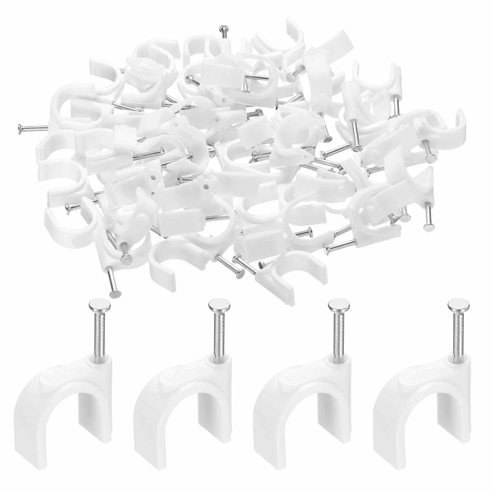 HARFINGTON 100pcs Cable Clips 14mm Half Clamp J-Hook with Nail Circular Single N