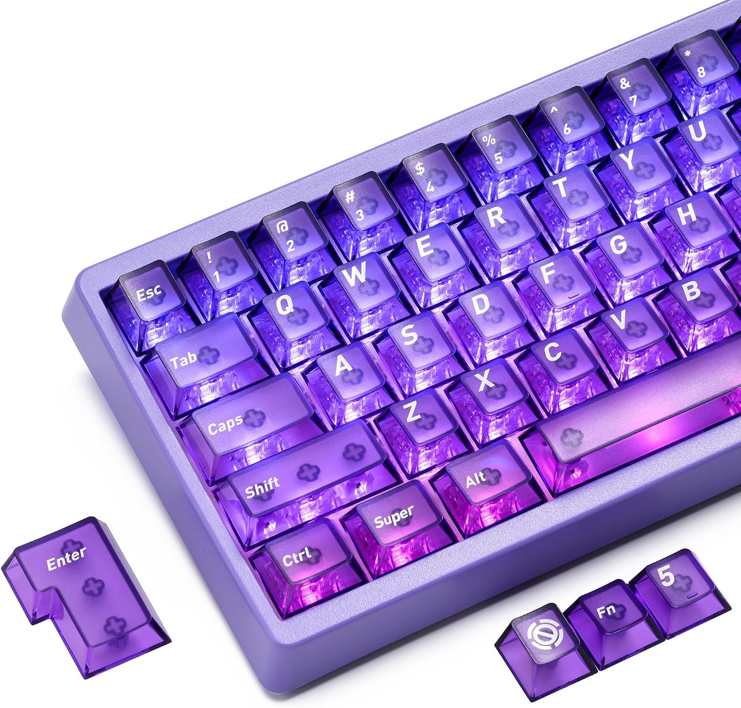 XVX Purple Clear Keycaps,Transparent Keycaps 60 75 100 Percent,Ceramic