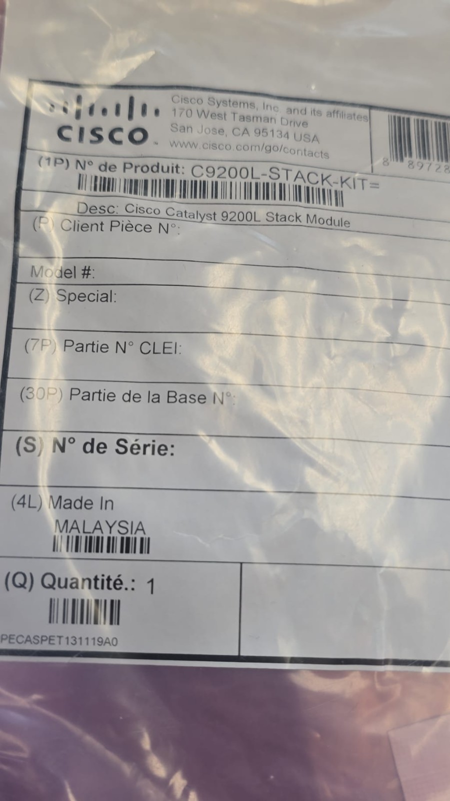 NEW Cisco C9200L-STACK-KIT 9200L Stacking Kit - 2x C9200-STACK, 1x STACK-T4-50CM