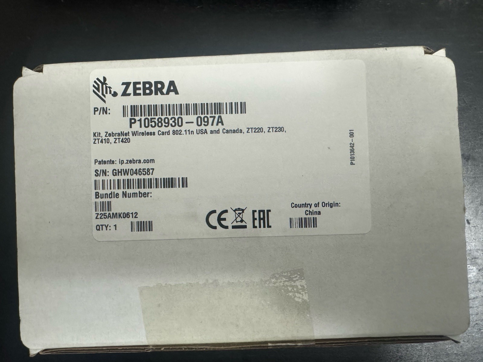 ZebraNet OEM Internal Wireless 802.11n P1058930-097A for ZT200 ZT400 Series