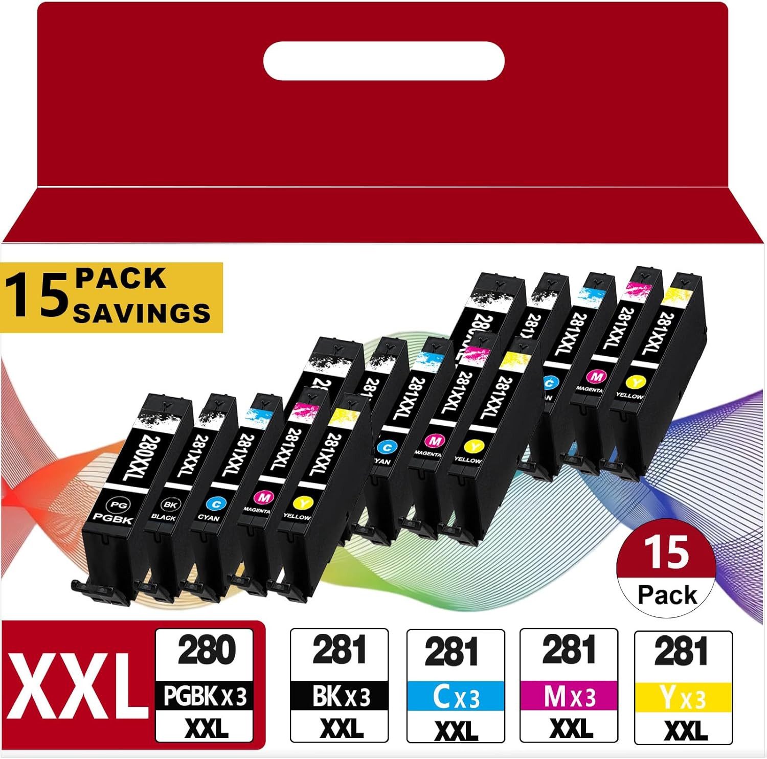 15 Pack PGI-280XXL CLI-281XXL Ink Cartridges Replacement for Canon 280 XXL 281 X