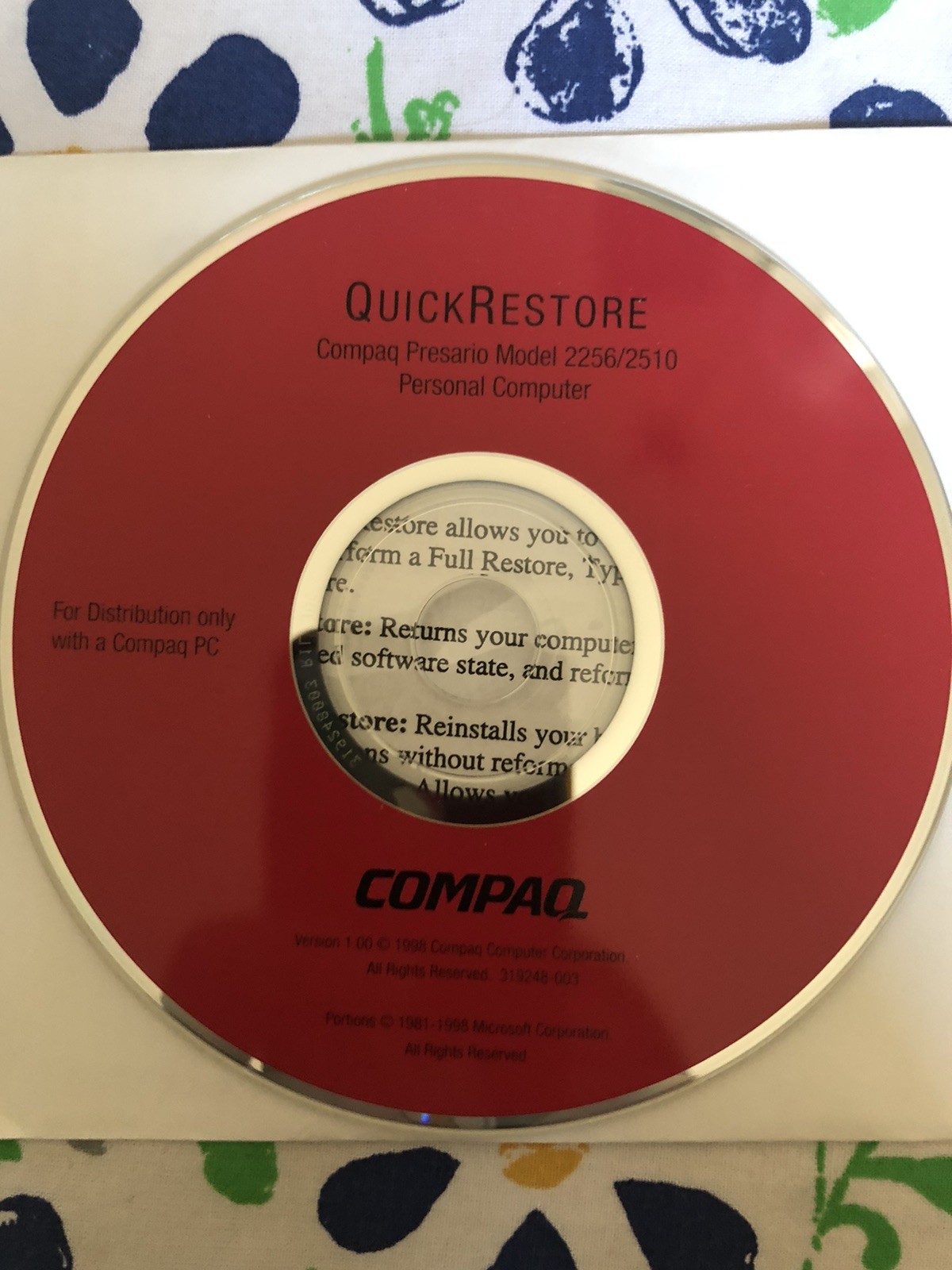 Compaq Presario Model 2256/2510  Personal Computer  Disc Quick Restore PC