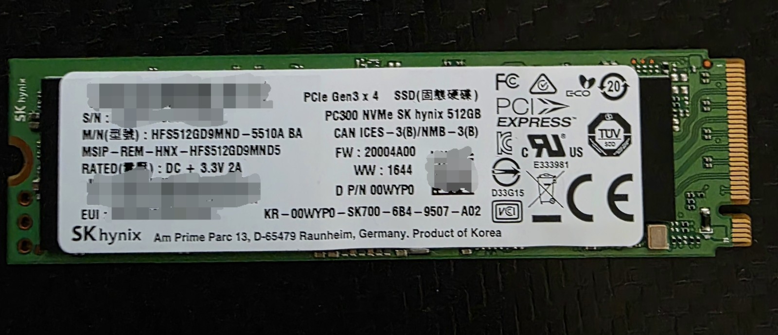 SK Hynix PC300 512GB M.2 2280 NVMe SSD SSD HFS512GD9MND (95% Health)