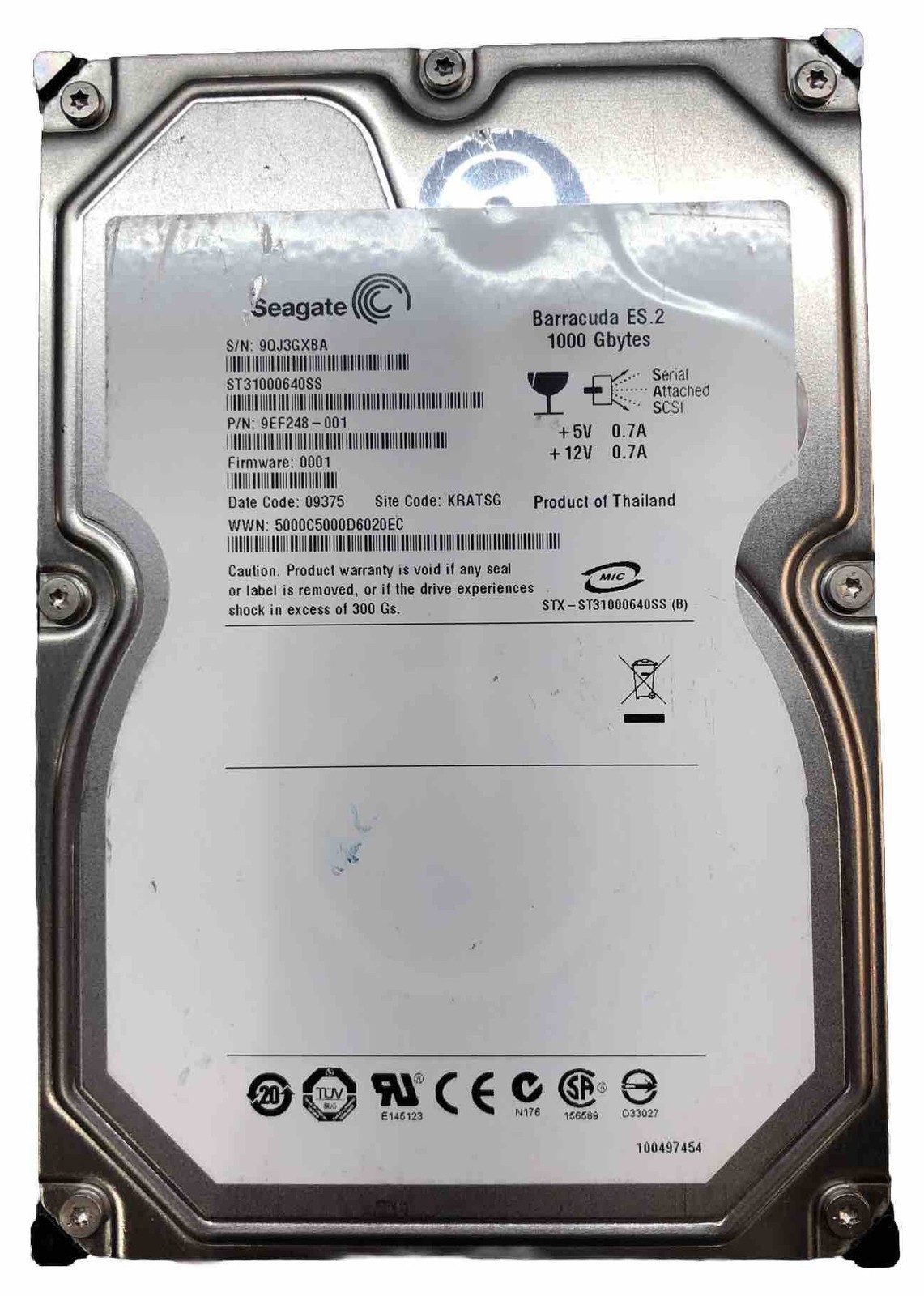 Seagate Barracuda ES.2 | 1TB @ 7.2K | SAS 3Gb/s | 3.5" LFF HDD | ST31000640SS