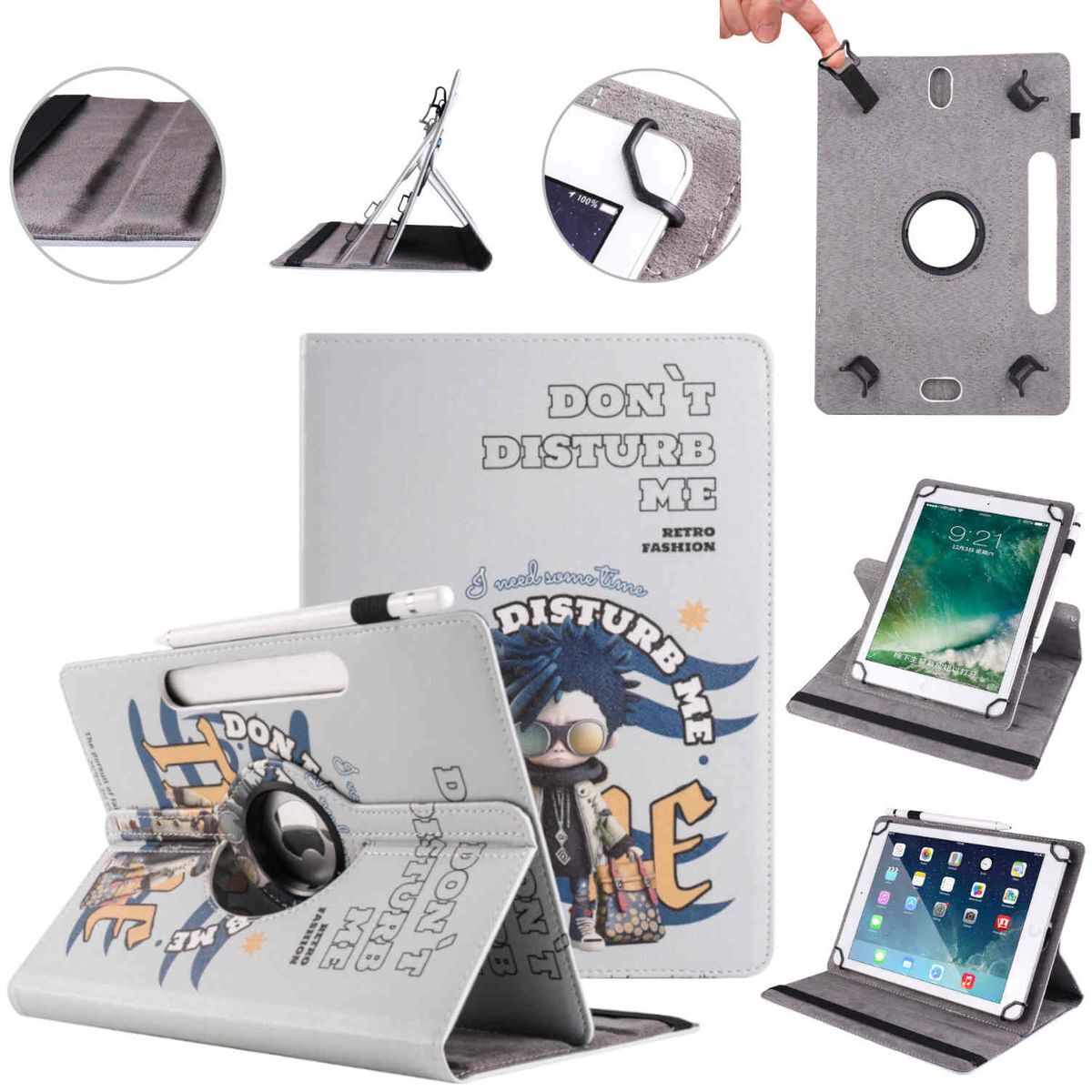 For Various Tablet Models Tablet Theme 360 Degree Case Faux Leather Cases 
