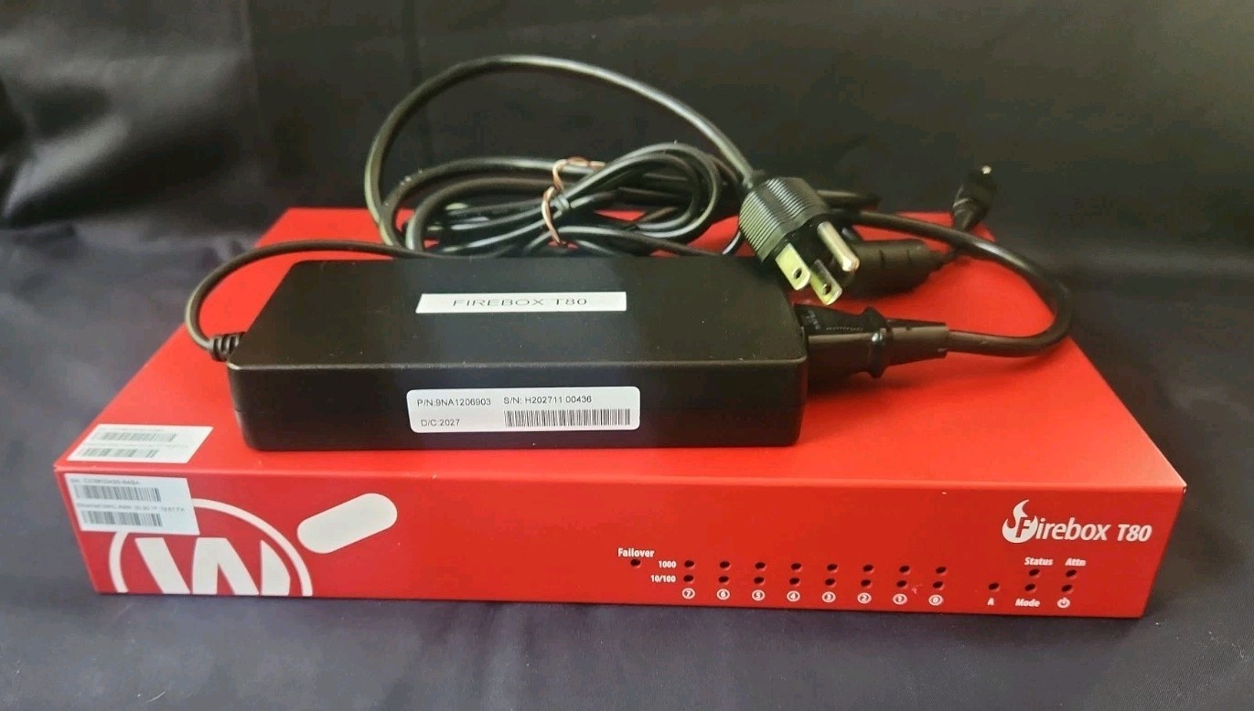 WatchGuard Firebox T80 Model #FL8AE8 With Power Adapter 