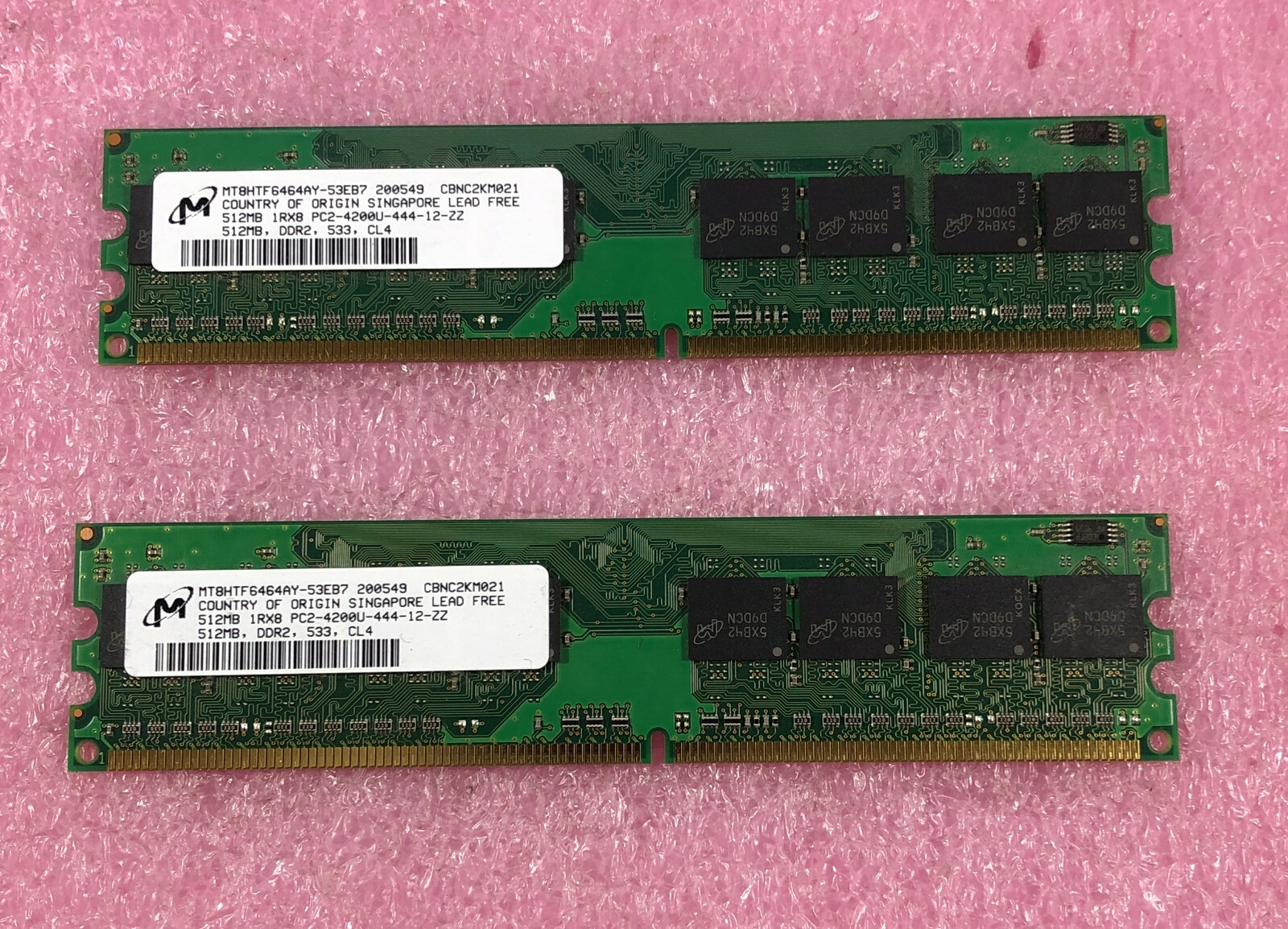 2 X 512MB MICRON PC2-4200U DDR2-533 NON-ECC MEMORY MT8HTF6464AY-53EB7 -1GB TOTAL