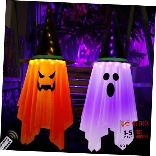 2PCS Halloween Decorations, 41" x 14" Large Size Hanging Lighted Glowing Ghost
