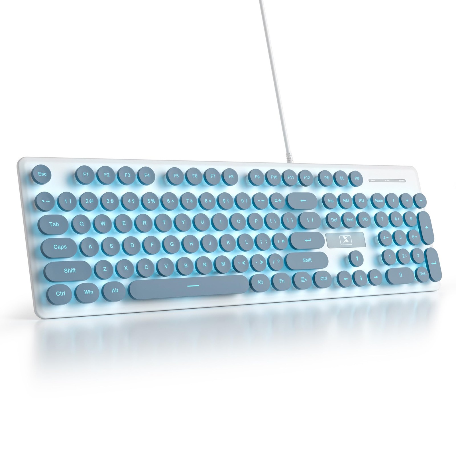 Wired Quiet Membrane Keyboard 104Keys Retro Typewriter White LED Blue PC