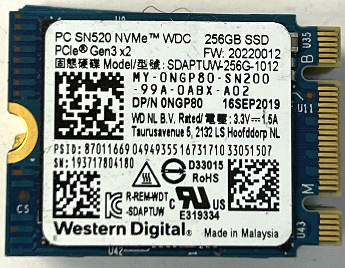 WD NVMe SN520 256GB M.2 SATA PCIe SSD Solid State Dell NGP80 SDAPTUW-256G-1012