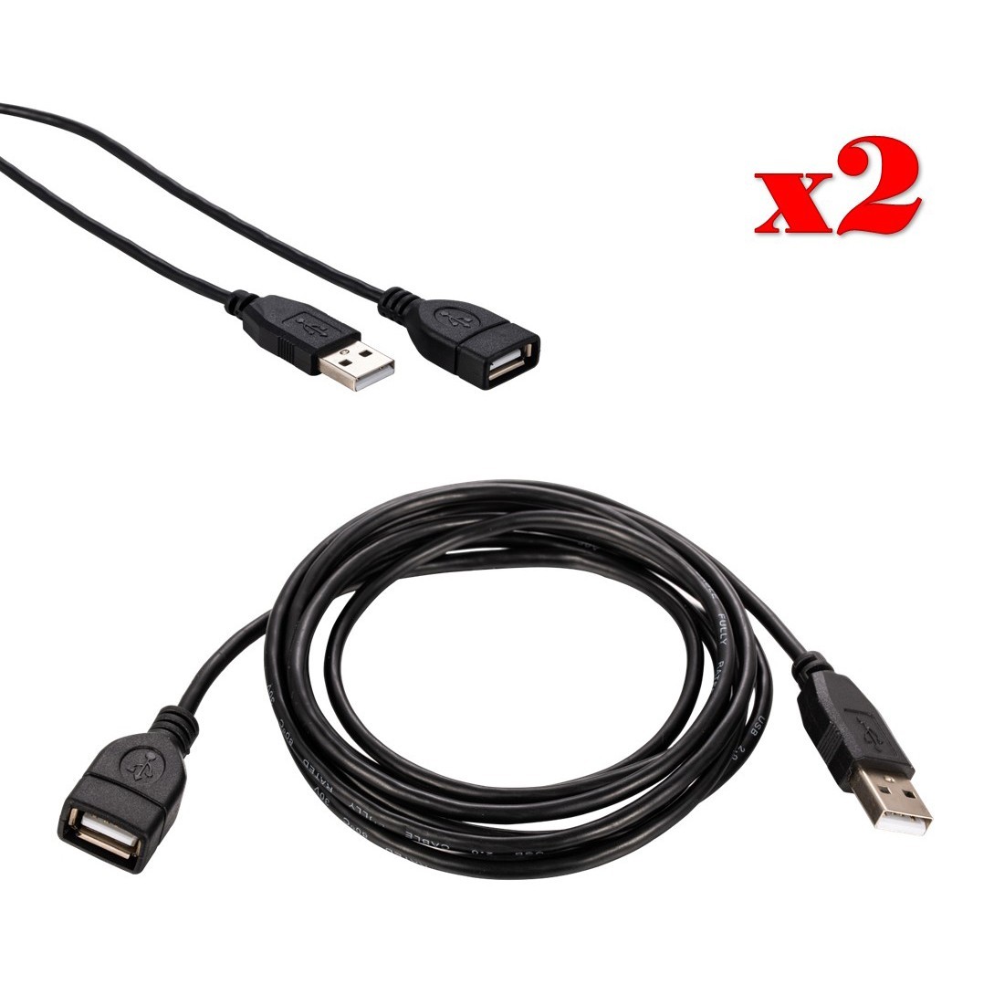 2-Pack - 6FT USB 2.0 Black Extension Cable AM-AF Data Transfer Wire EXT Cord