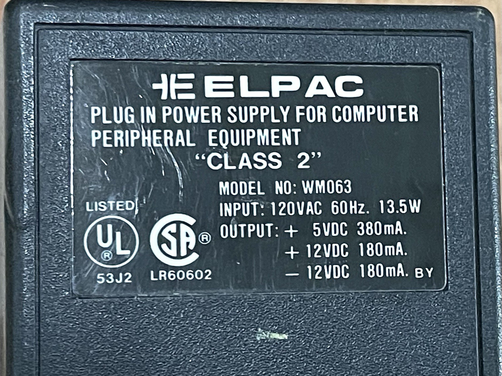 ELPAC Plug-in Class 2 Power Supply  for Computer Peripheral Equipment WM063