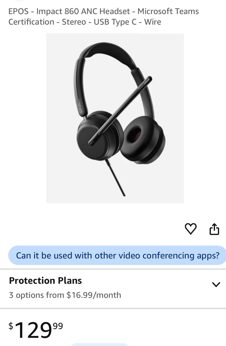 EPOS - Impact 860 ANC Headset - Microsoft Teams - Stereo - USB Type C -