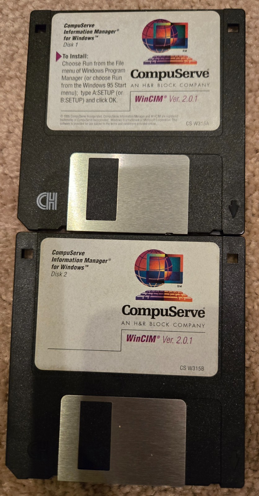 Retro 1995 CompuServe floppy disks - 2 disks