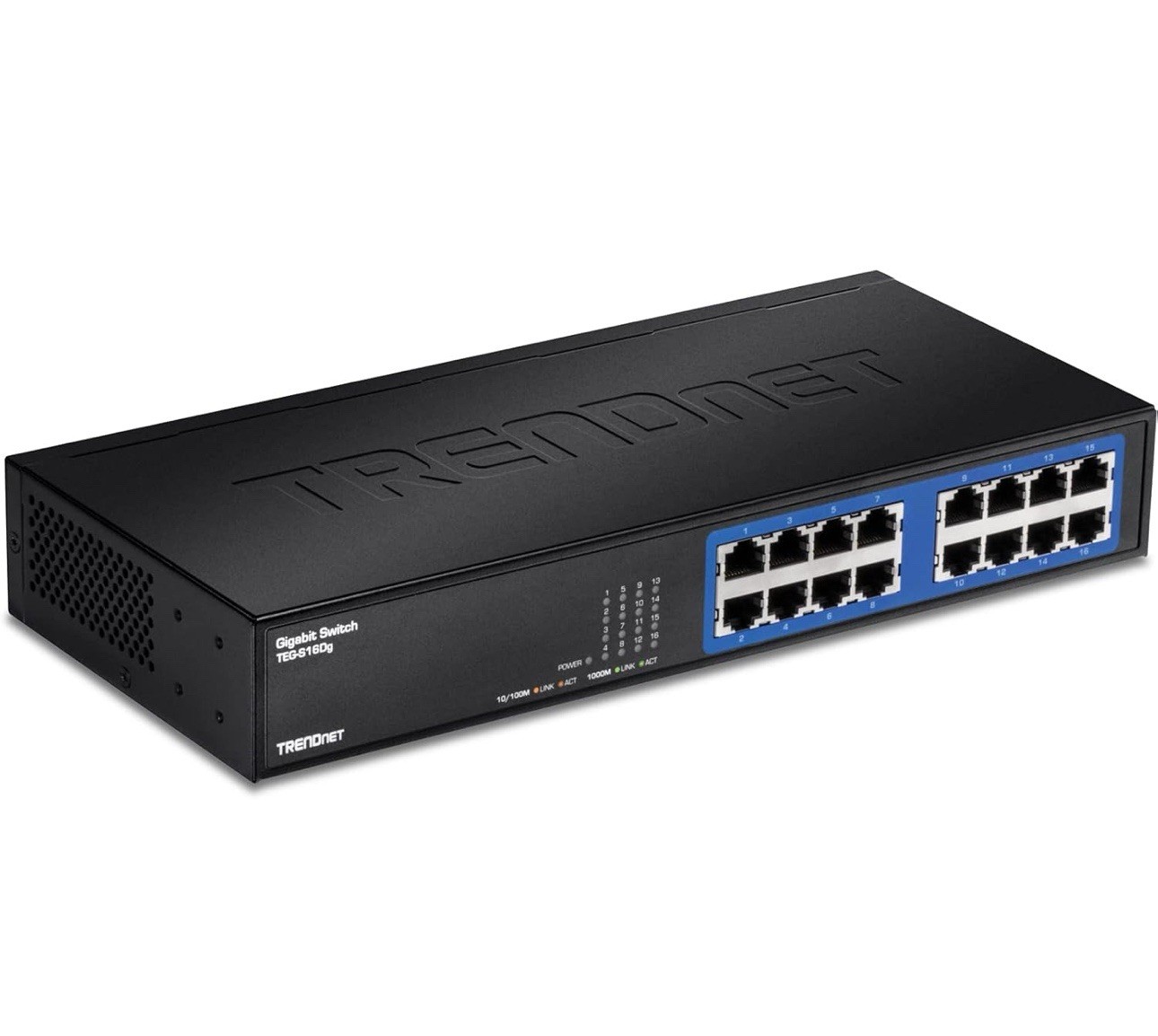 16 Port Gigabit Ethernet Switch TRENDnet TEG S16DG Desktop Fanless Energy Saving