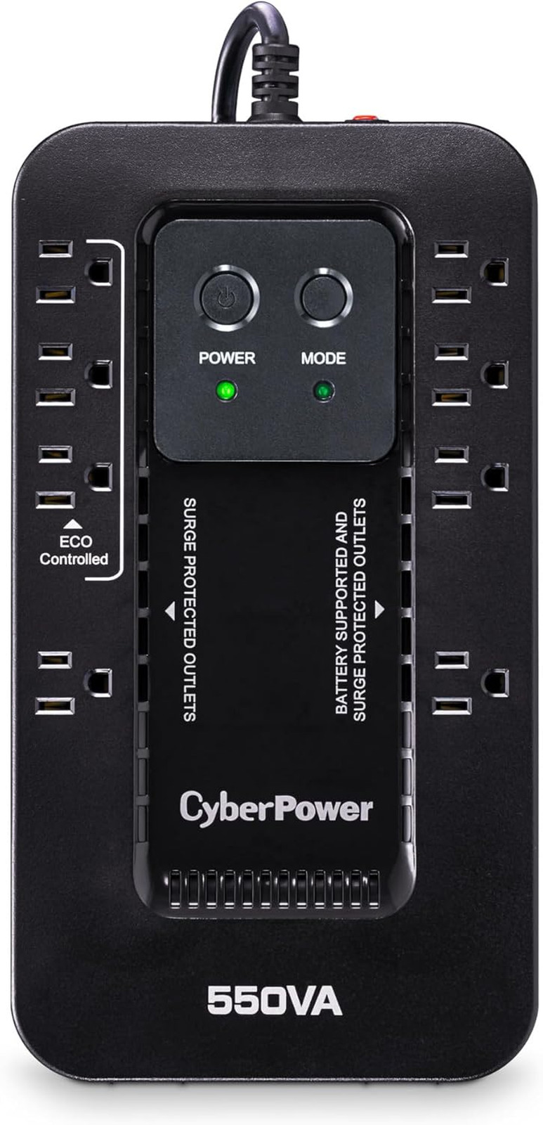EC550G Ecologic Battery Backup & Surge Protector UPS System, 550VA/330W, 8 Outle