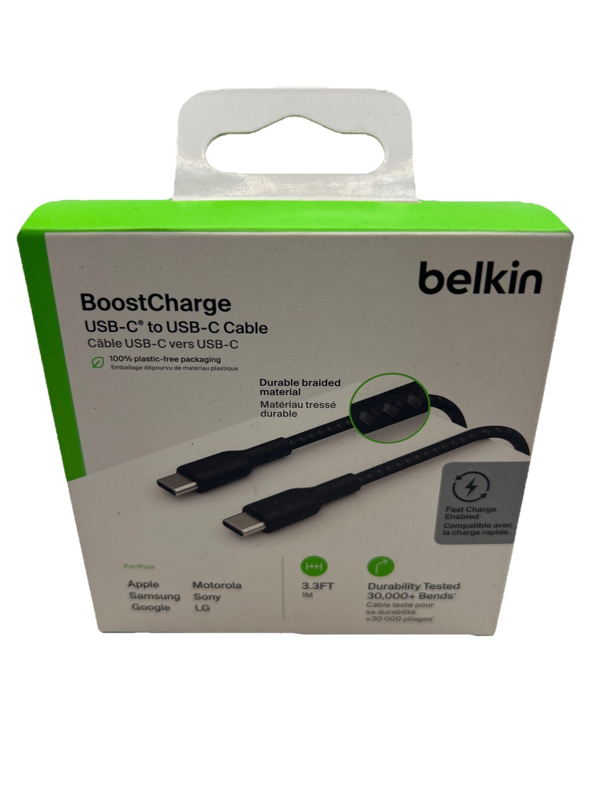 Belkin BoostCharge 3.3ft USB-C to USB-C Braided Cable - 60W Fast Charge - Black