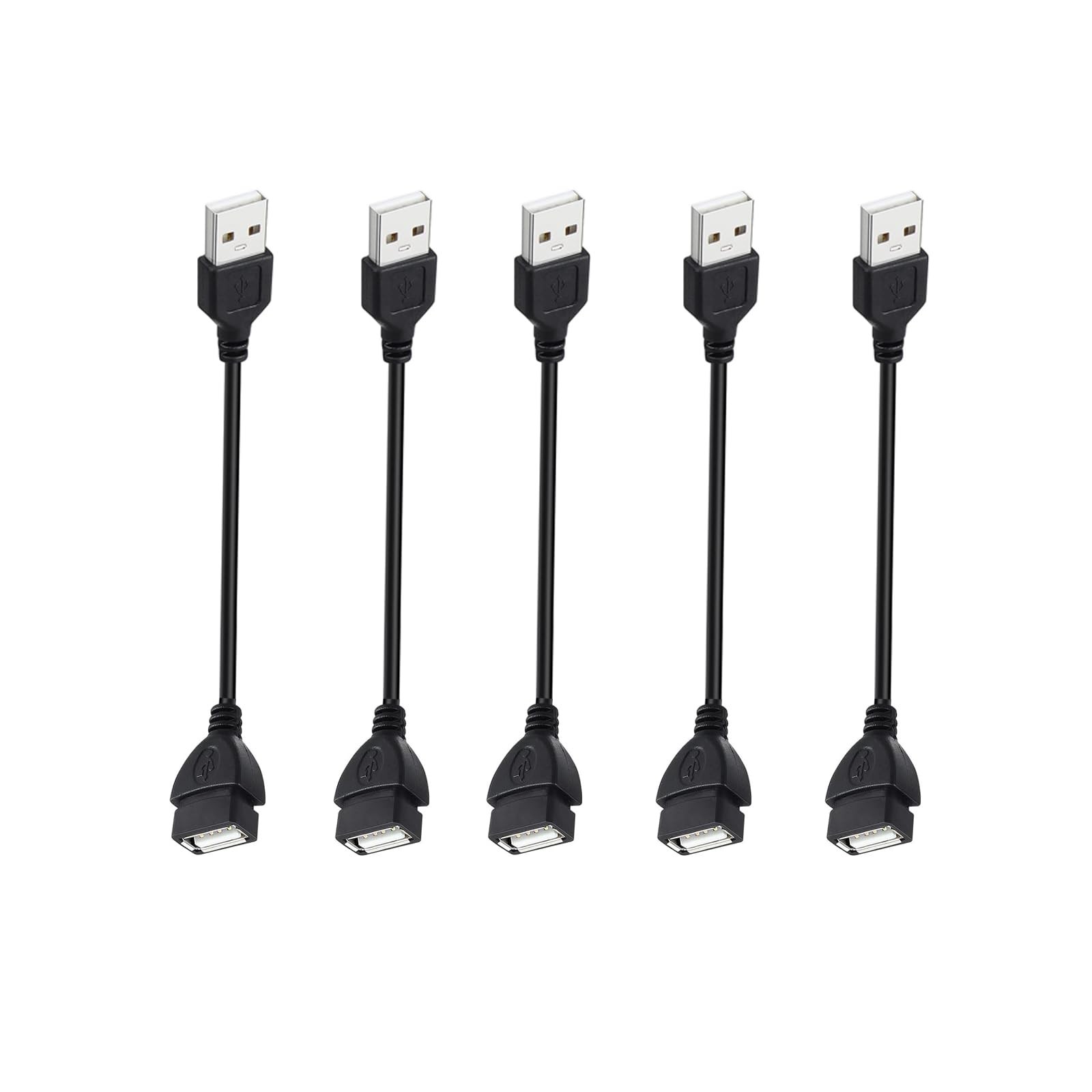 PDEEY Short USB Extension Cable 1ft 5 Pack Bulk, A 2.0 Male 1 foot, Black