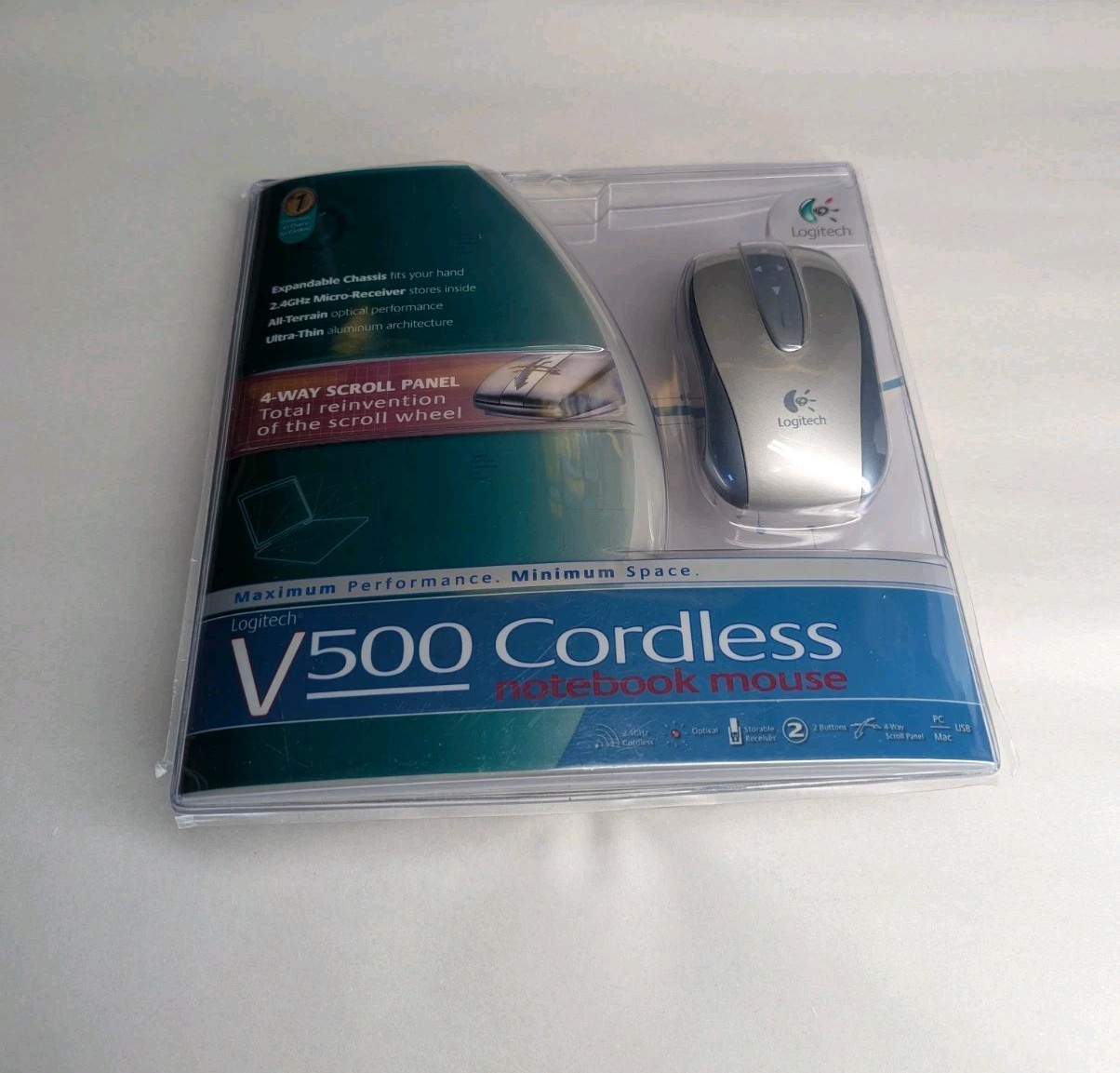 Logitech V500 Cordless Notebook Mouse 4 Way Scroll Panel Sealed (READ)