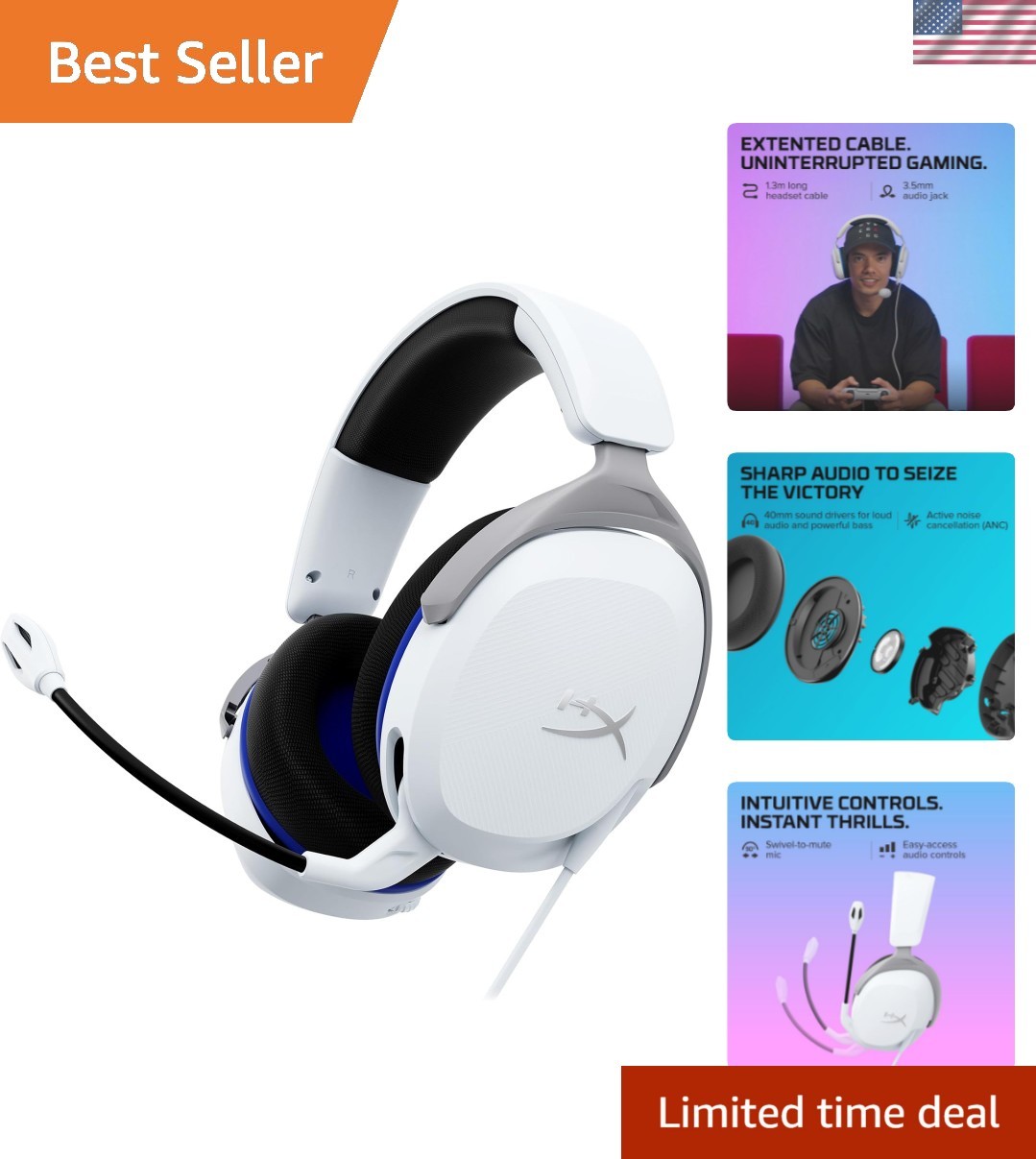Cloud Stinger 2 Core PS5 Gaming Headset with Swivel-to-Mute Mic - White