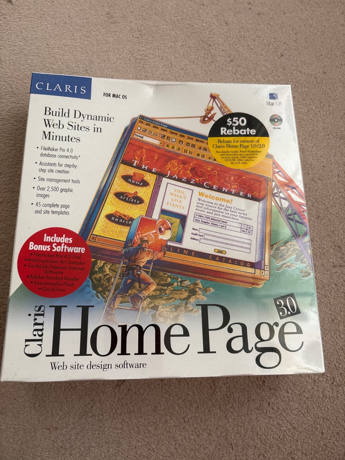 Claris Home Page 3.0 Website Design Software • Mac OS Version 1996 Vintage RARE