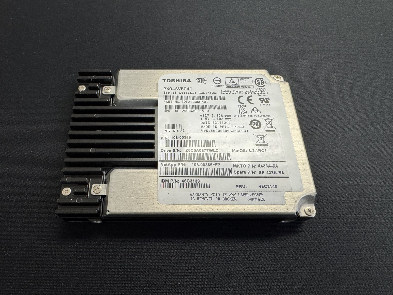Toshiba 400GB 12Gb/s 2.5" SAS SSD PX04SVB040 NetApp IBM