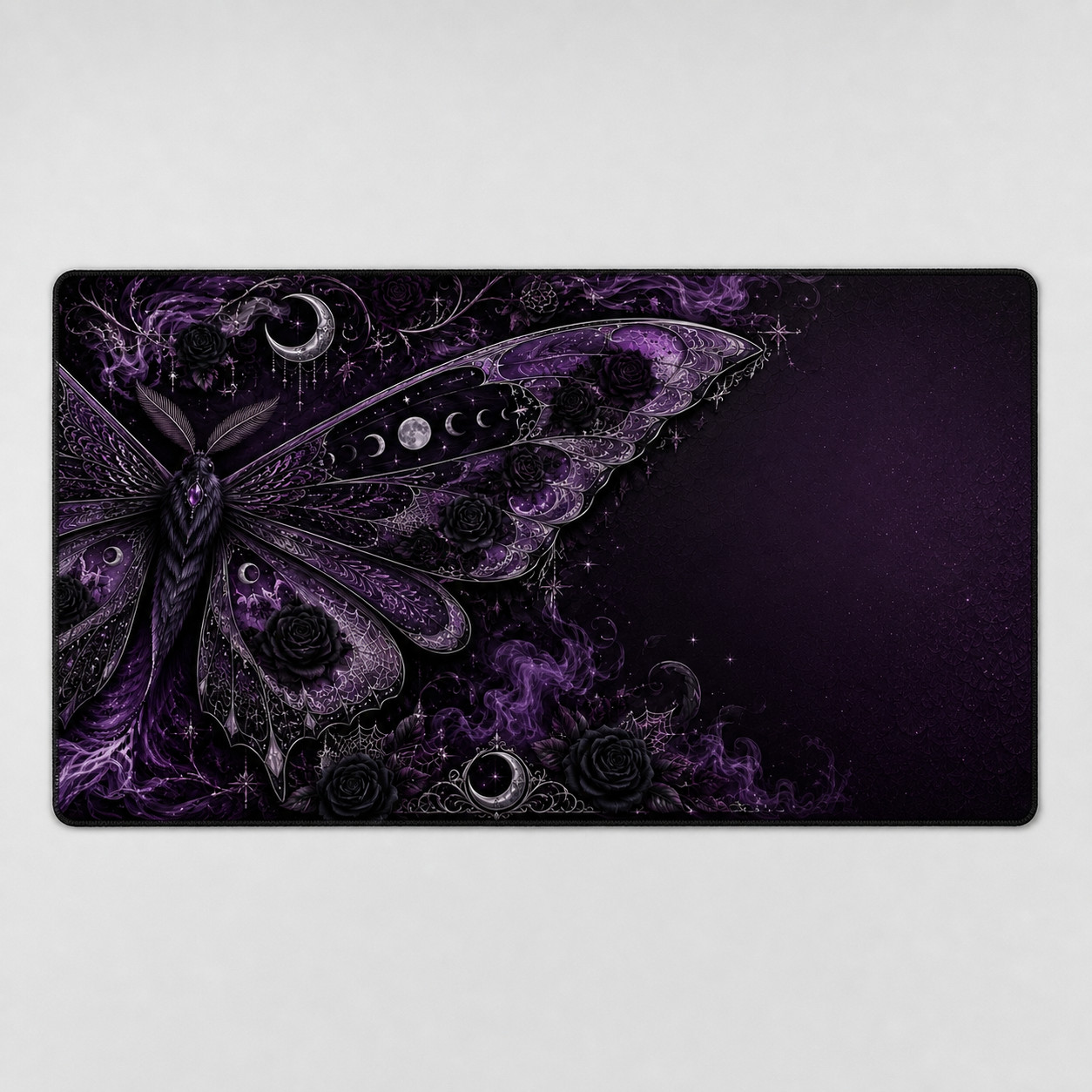 Purple Luna Moth Roses Gaming Mouse Pad Desk Mat 36x18 XXL Large